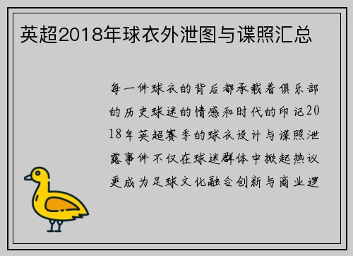 英超2018年球衣外泄图与谍照汇总